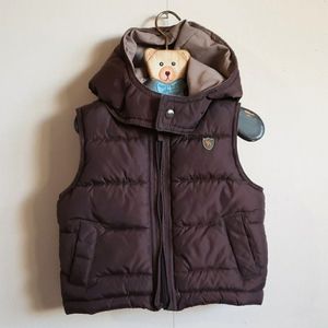 2/$20 unisex Joe Fresh Dark Brown Hooded Puffer Vest, zip up Size 6-12 months